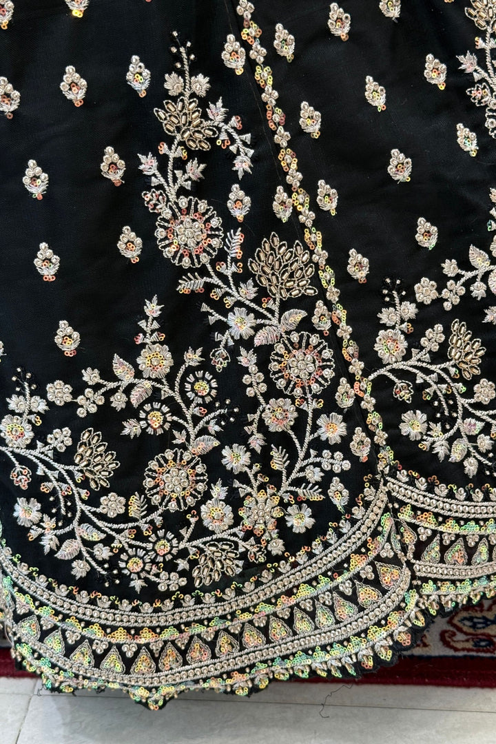 Black Designer Bridal Lehenga Intricate Zari, Sequins and Beads work