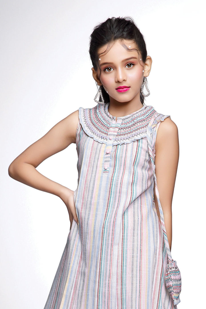 Multicolor Printed Knee Length Casual Frock for Girls