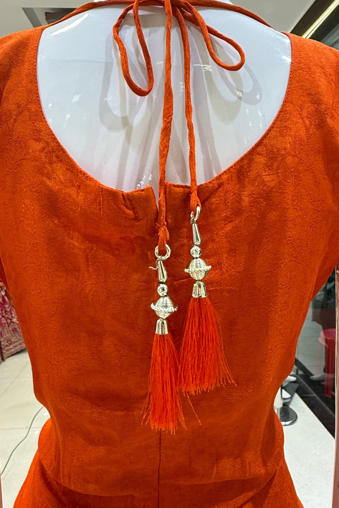 Orange Banaras work Straight Cut Salwar Suit