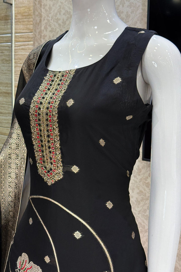 Black Banaras, Beads and Sequins work Straight Cut Salwar Suit