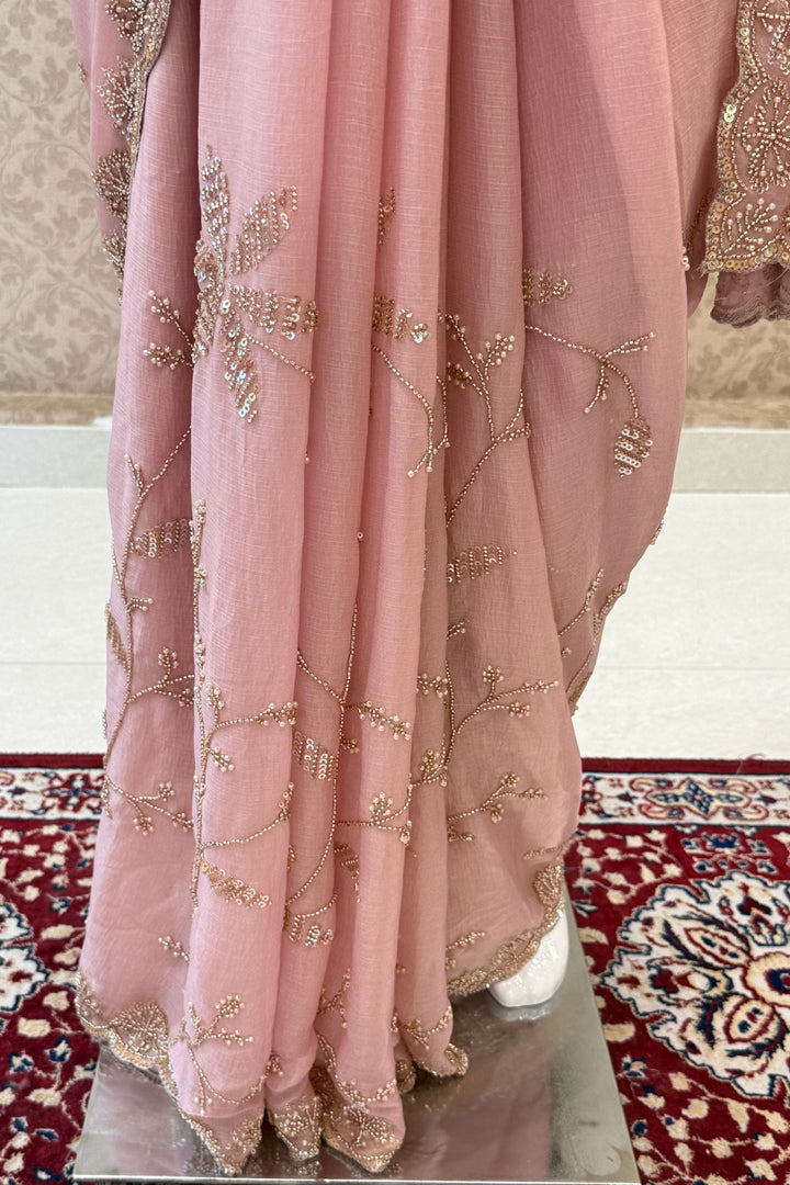 Pink Pearl, Sequins, Beads and Zari work Saree