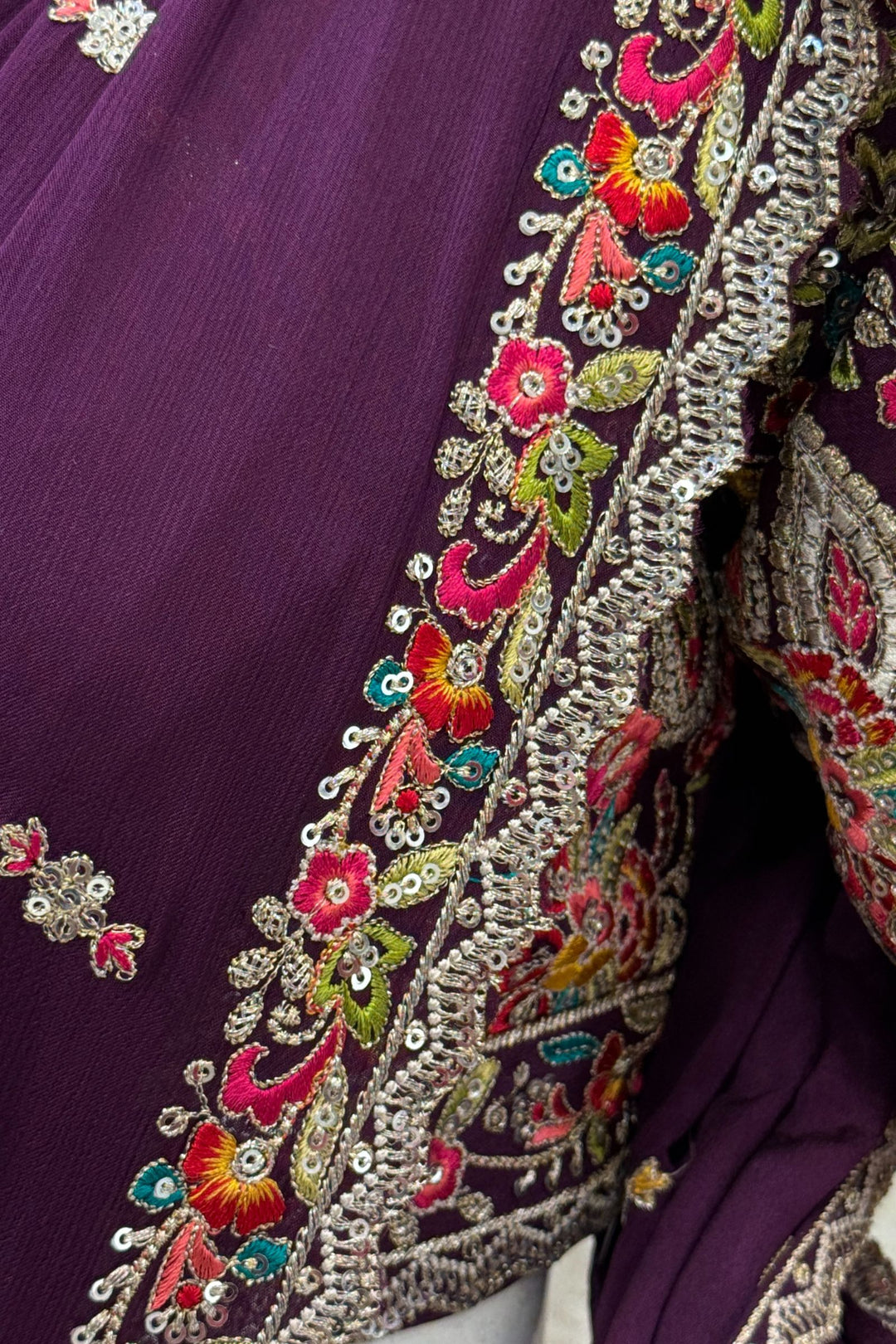 Purple Embroidery, Sequins and Zari work Saree