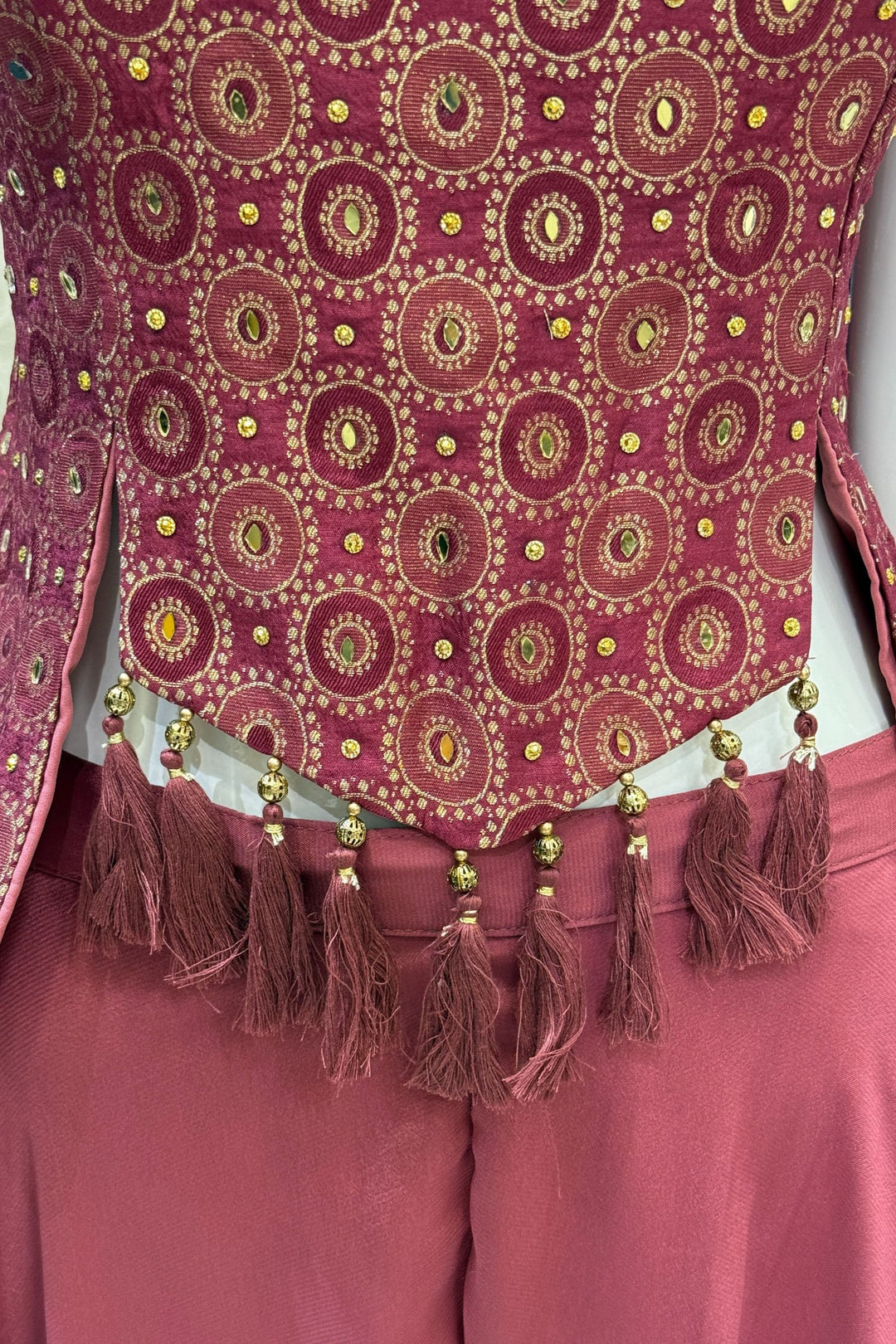 Magenta Stone, Mirror and Brocade work Palazzo Suit Set