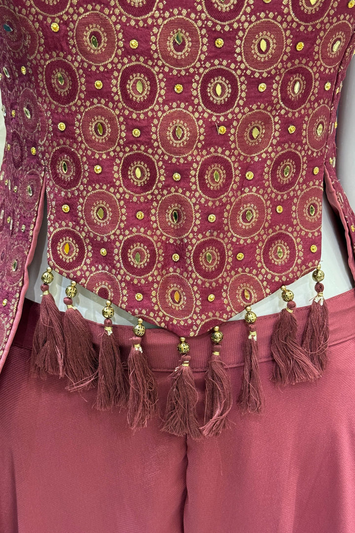 Magenta Stone, Mirror and Brocade work Palazzo Suit Set