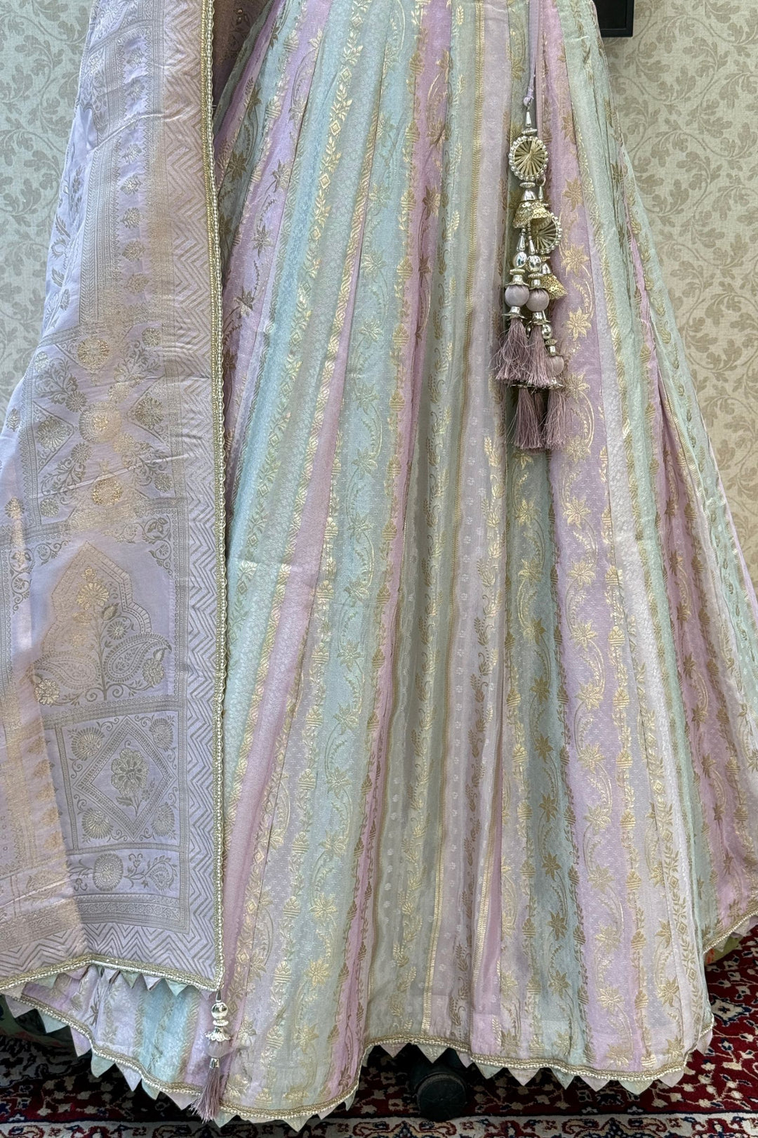 Lavender Banaras, Beads, Stone and Zardozi Work Designer Lehenga