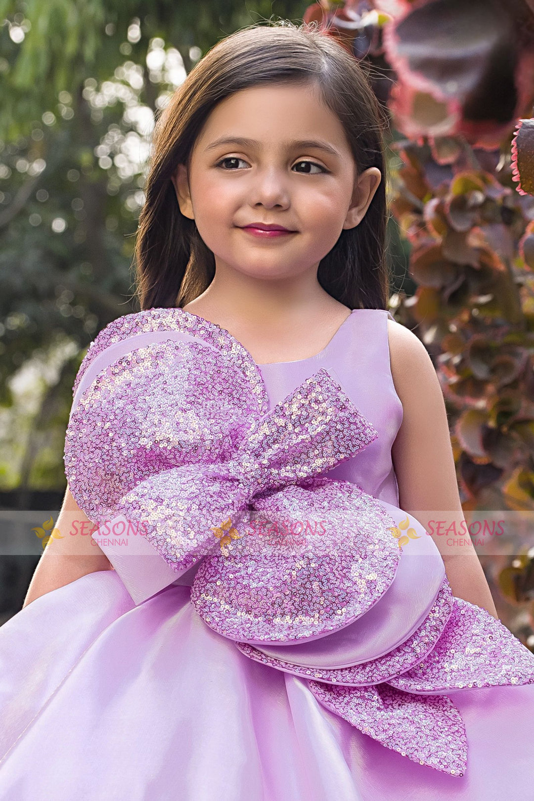 Lavender Sequins work Short Partywear Frock for Girls