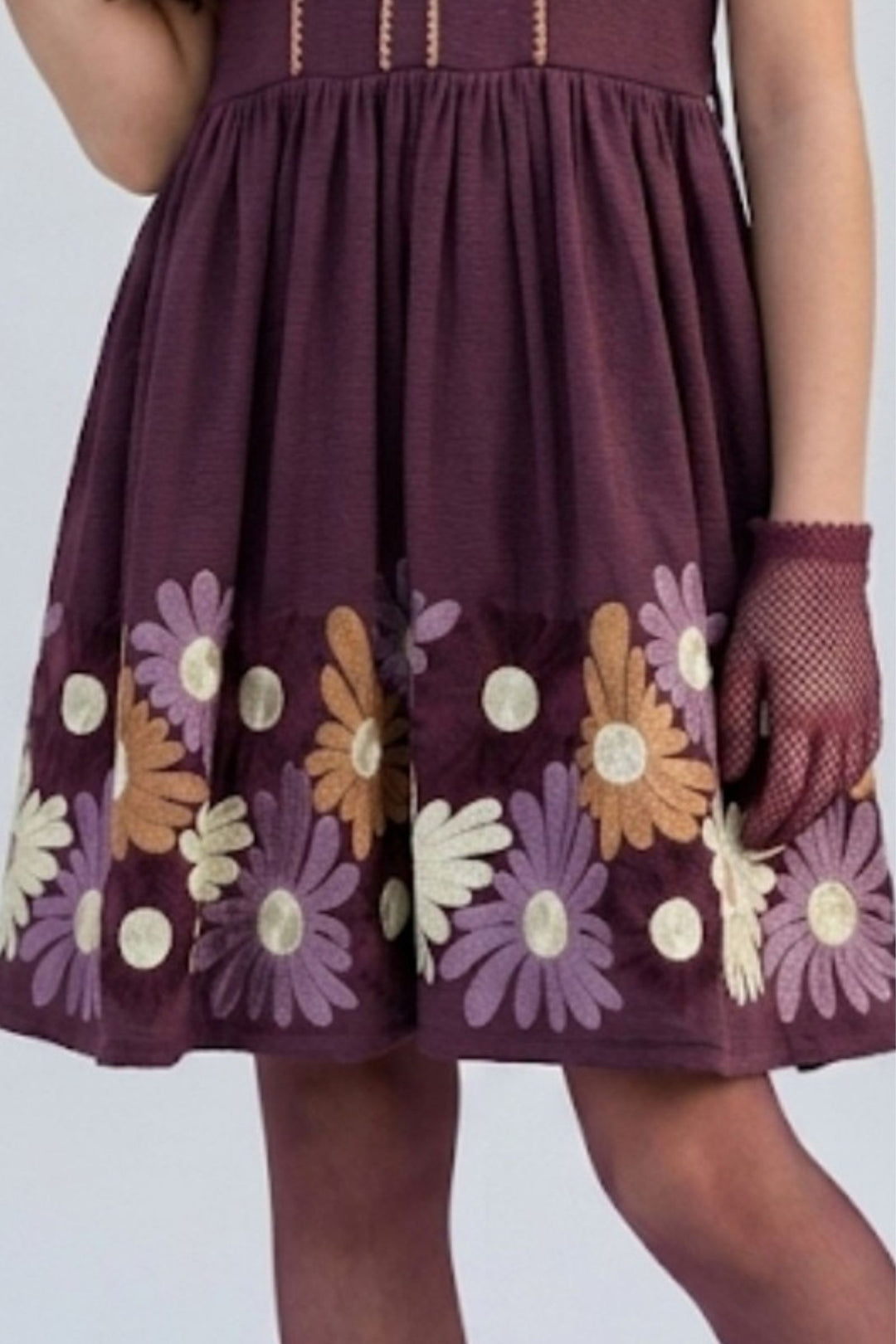 Wine Floral Embroidery work Short Casual Frock For Girls