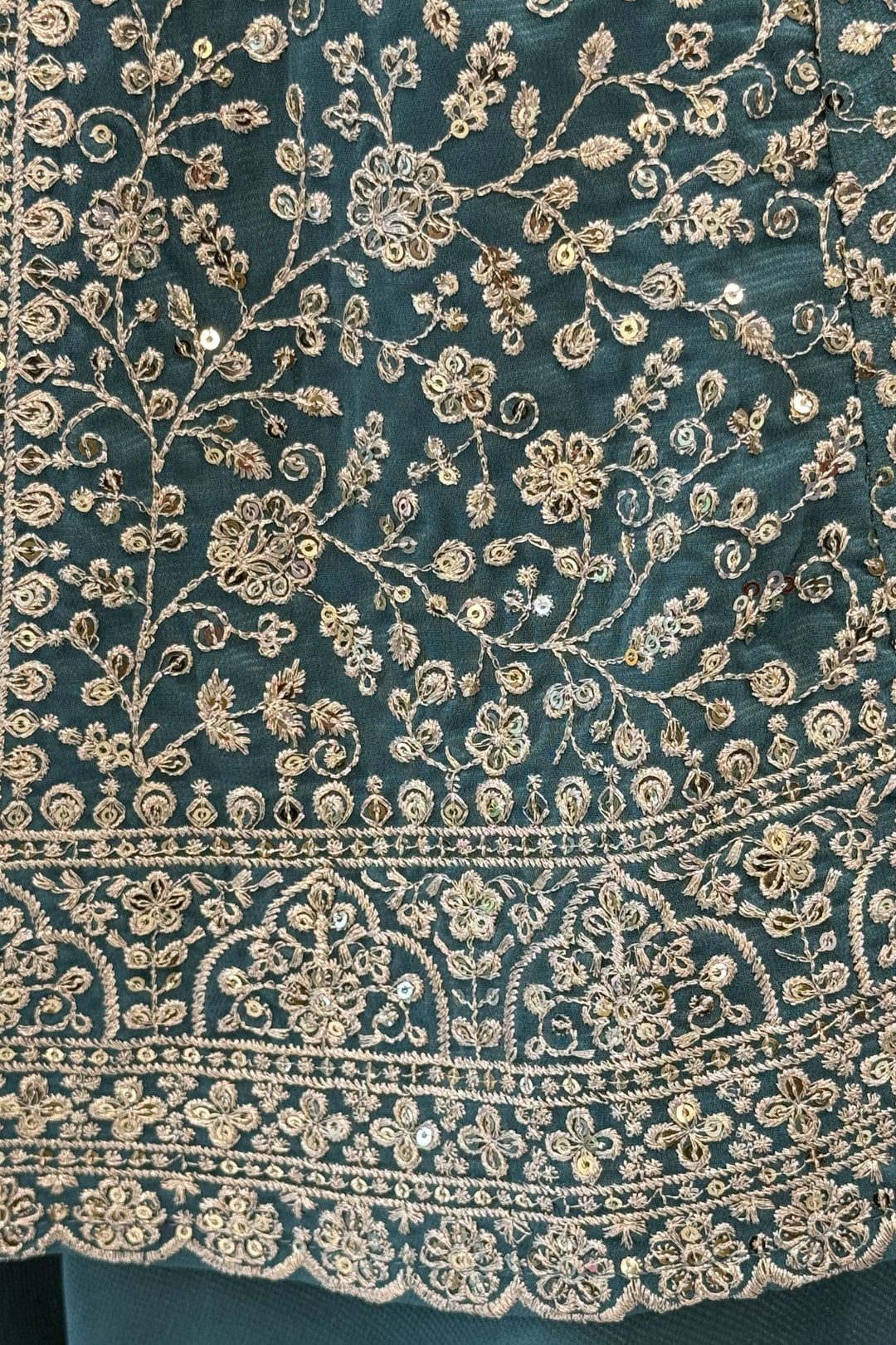 Sea Green Sequins and Zari work Peplum Top with Palazzo Suit Set