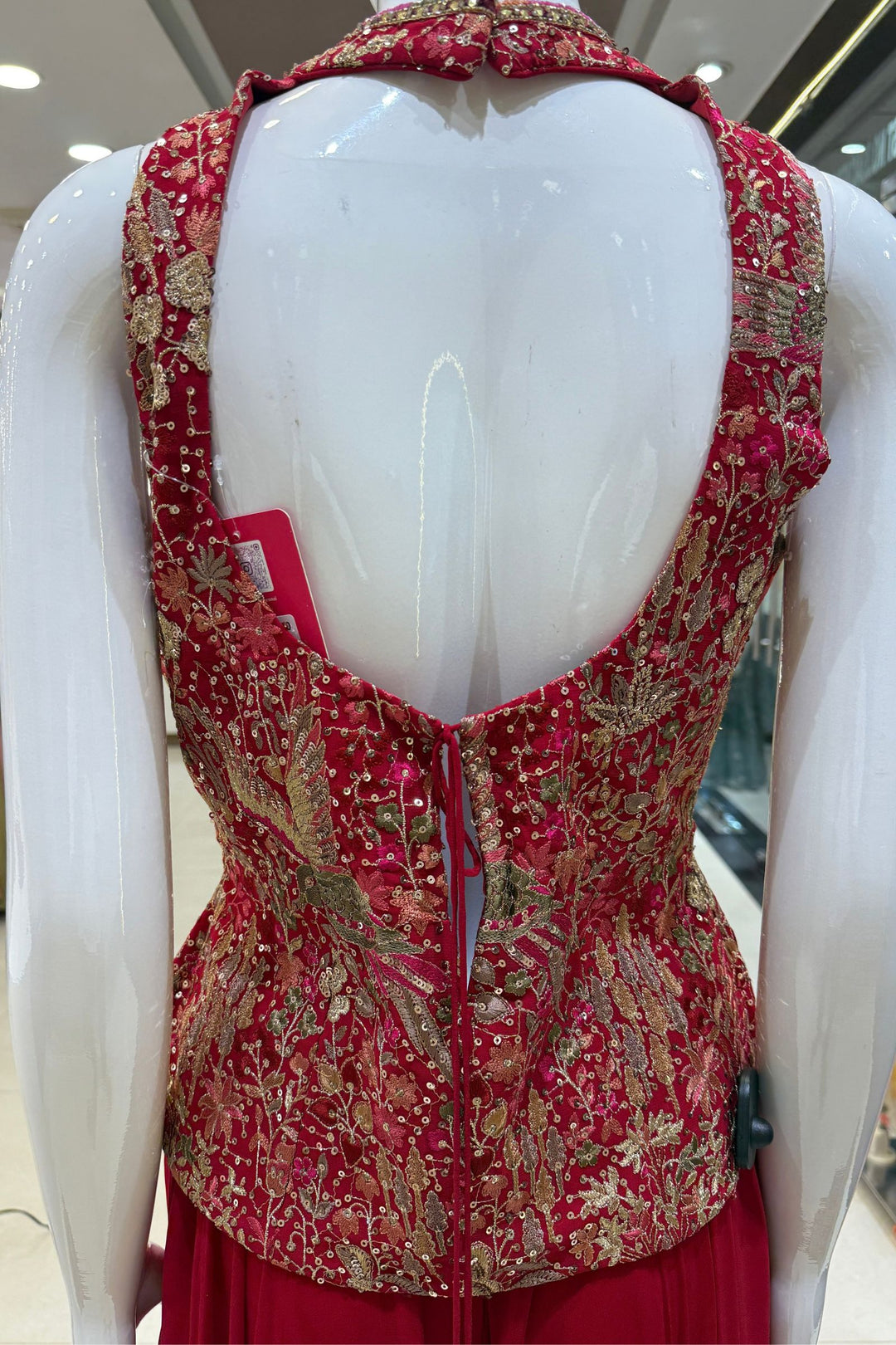Red Mirror, Stone, Beads, Sequins, Thread and Zari work Palazzo Salwar Suit