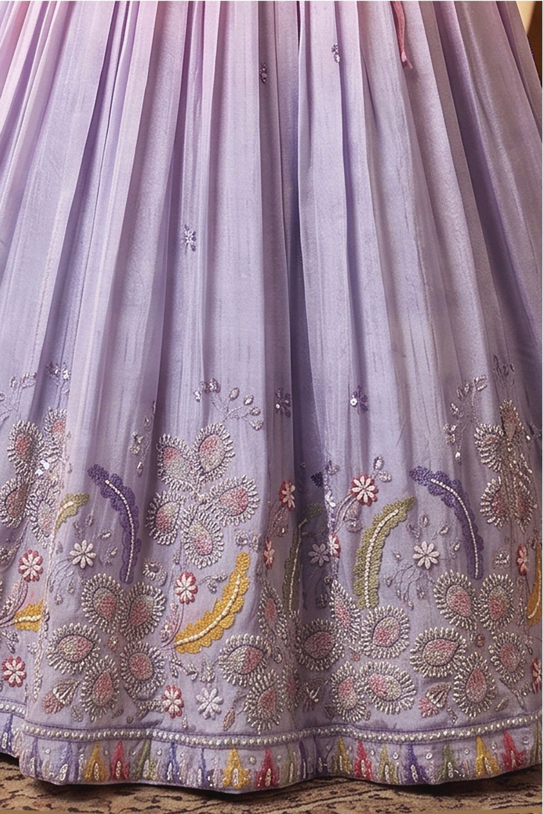 Pink with Violet Girls Lehenga Choli with Sequins, Beads and Zari work