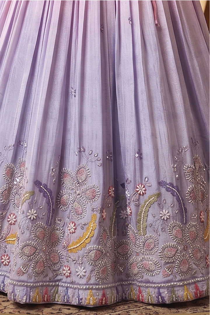 Pink with Violet Girls Lehenga Choli with Sequins, Beads and Zari work