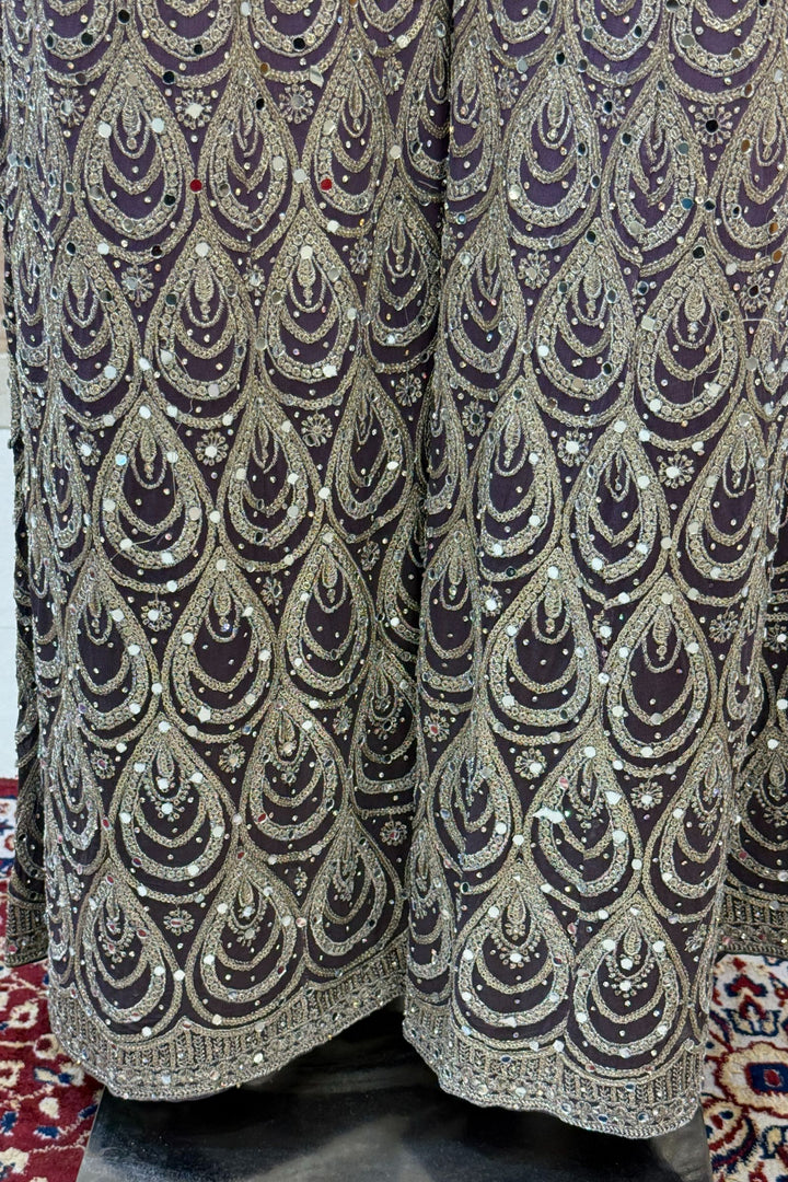 Lilac Zari, Sequins, Zardozi, Beads, Mirror and Stone work Crop Top with Palazzo Pant