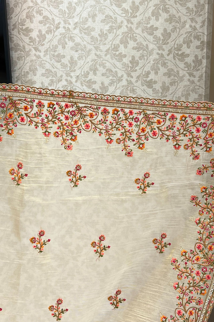 Gold Multicolor Embroidery, Sequins and Stone work Saree