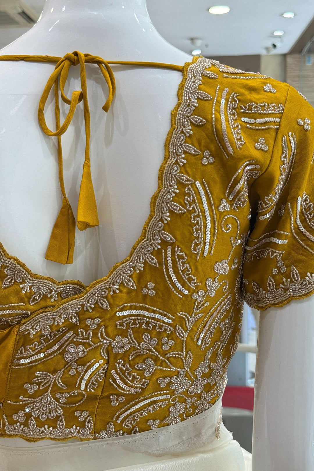 Half White Beads, Sequins and Thread work Saree