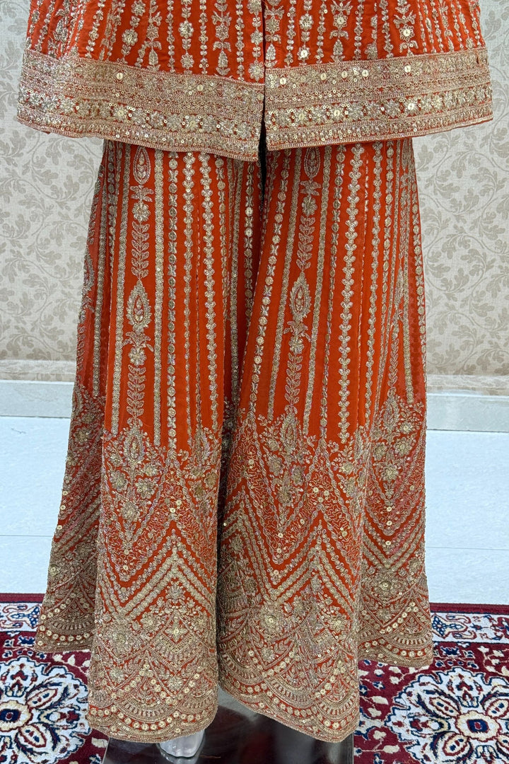 Orange Sequins, Zari, Mirror, Stone and Beads work Palazzo Salwar Suit
