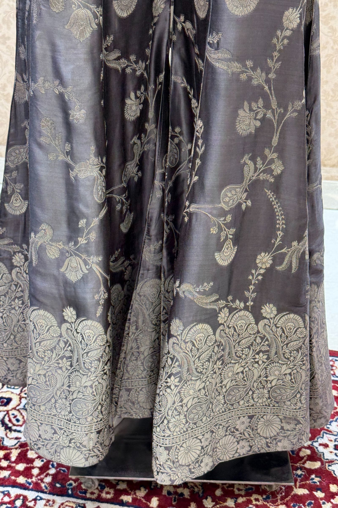 Grey Beads, Sequins, Pearls, Stone and banaras work Crop Top with Palazzo Pant