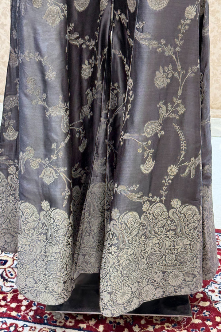 Grey Beads, Sequins, Pearls, Stone and banaras work Crop Top with Palazzo Pant