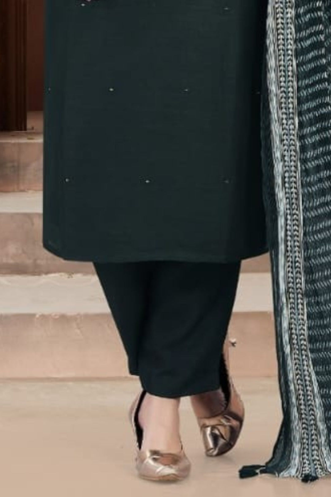 Black Mirror, Stone and Zari work Straight Cut Salwar Suit