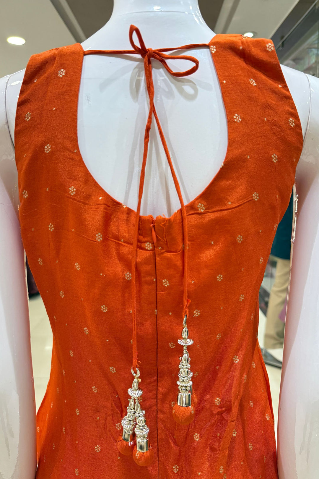 Orange Sequins, Beads, Zardozi, Stone and Banaras Butta work Straight Cut Salwar Suit