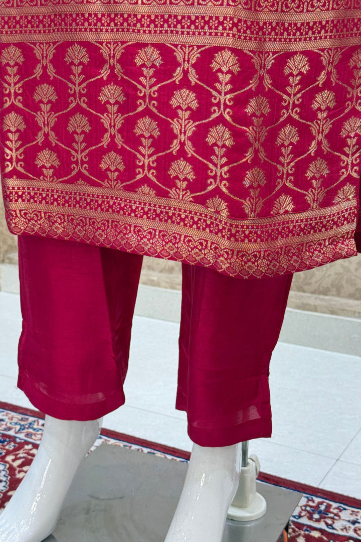 Rani Pink Banaras work Straight Cut Salwar Suit