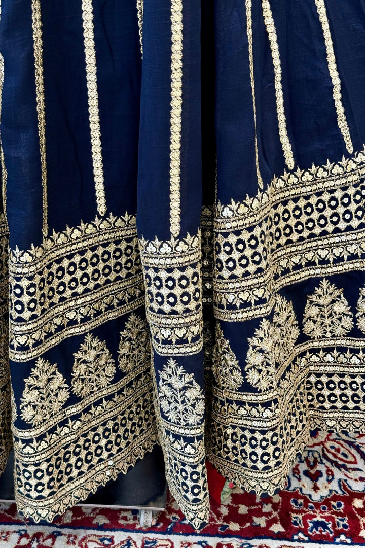 Navy Blue Sequins and Zari work Crop Top Lehenga