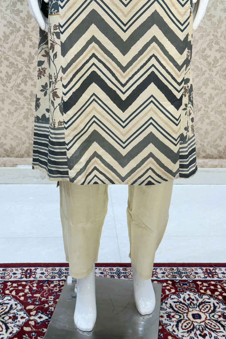 Cream Sequins, Beads and Zardozi work with Zig Zag Stripes Straight Cut Salwar Suit
