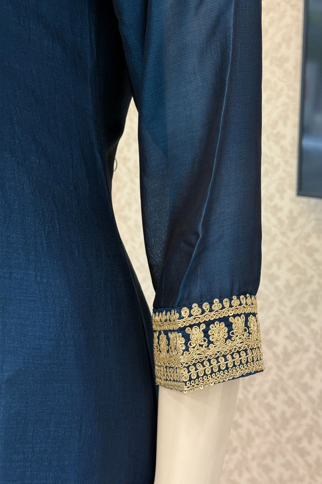 Peacock Blue Zardozi, Beads, Sequins, Thread and Zari work Aline Cut Salwar Suit