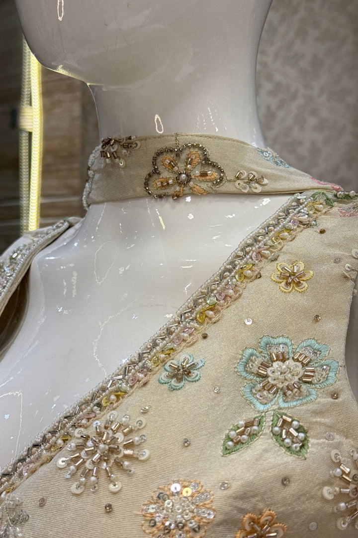 Cream Beads, Embroidery and Sequins work Palazzo Salwar Suit
