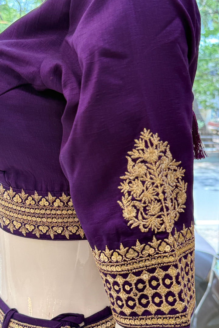 Purple Sequins and Zari work Crop Top Lehenga