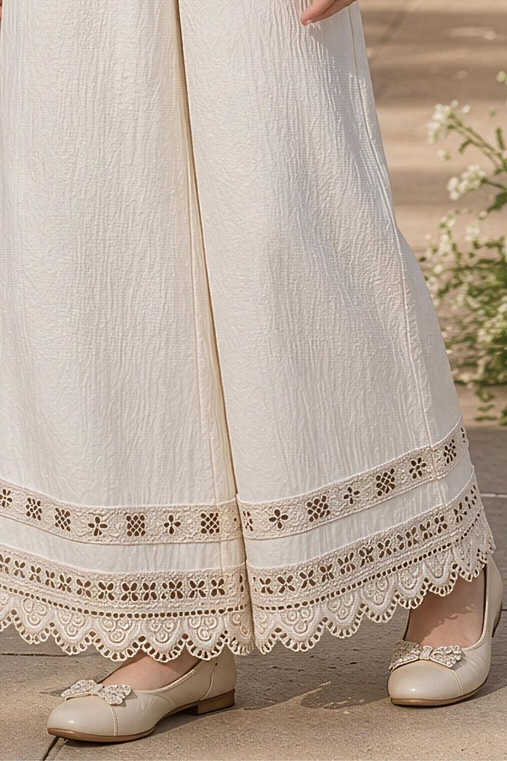 Cream Zari work Top and Palazzo Set for Girls