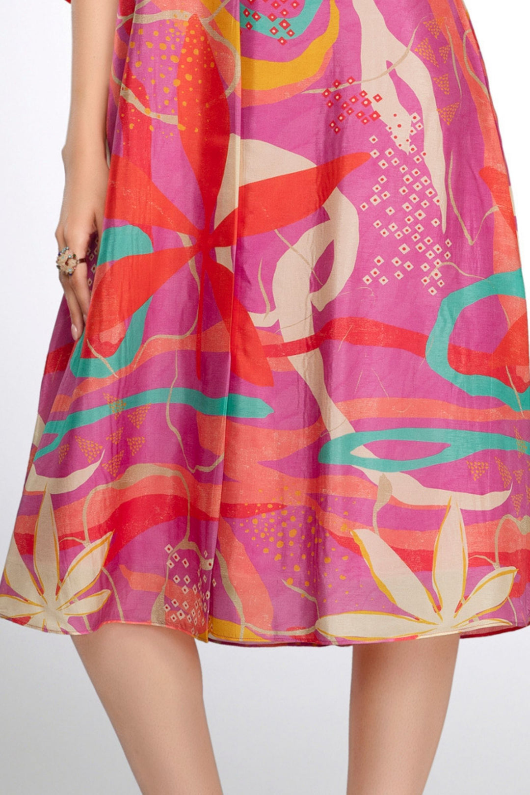 Pink with Multicolor Digital Print and Beads work Calf Length Kurti