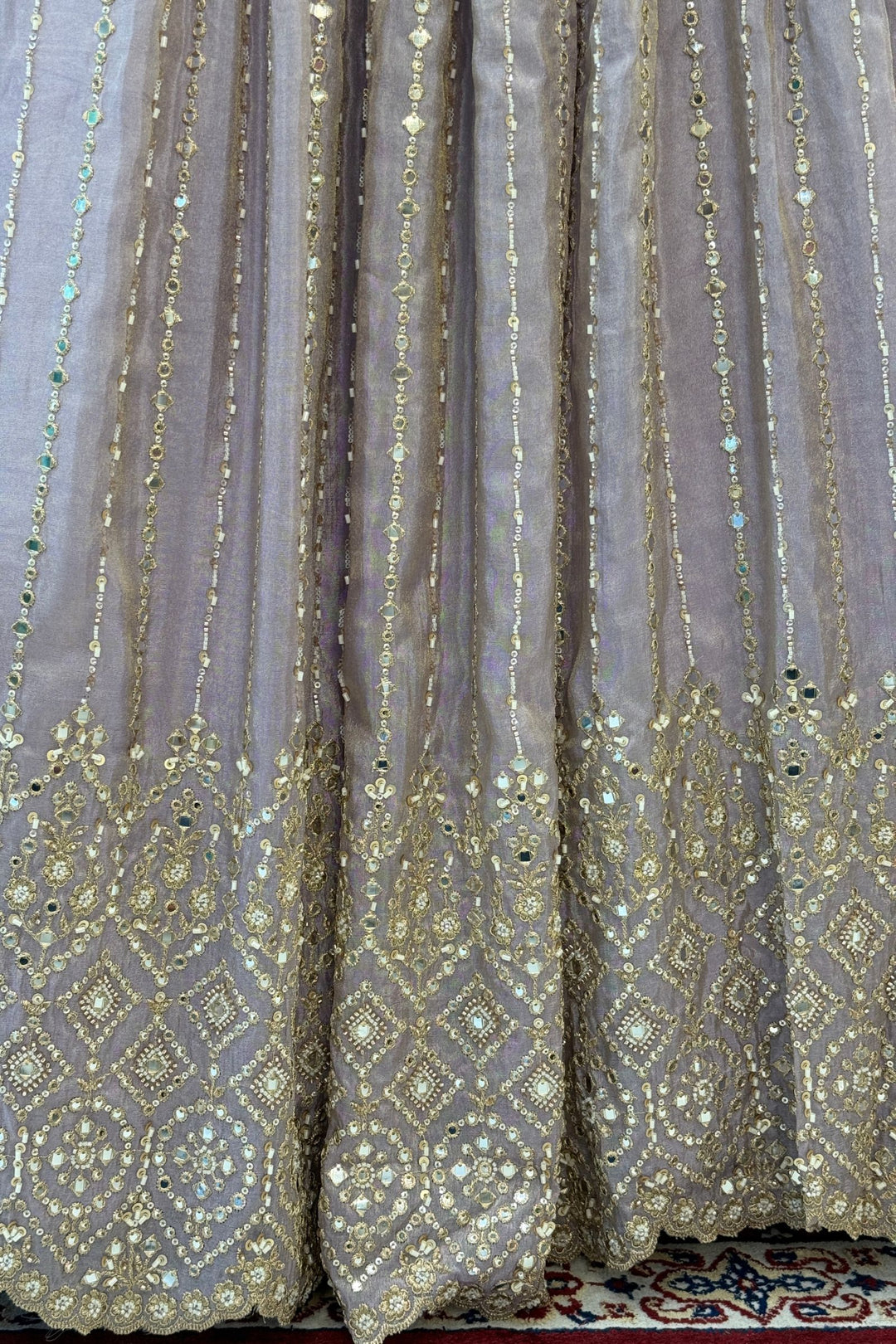 Pastel Lavender Sequins, Zardozi, Beads and Mirror Work Designer Lehenga