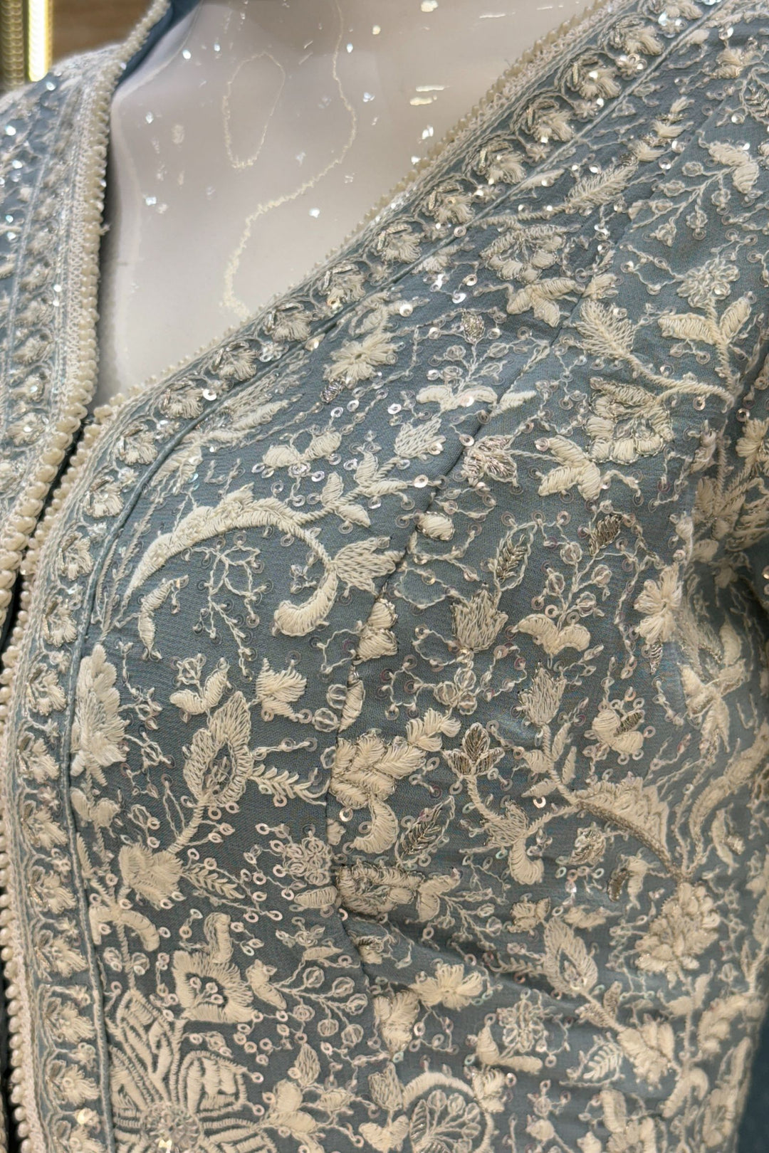 Firozi Blue Chikankari, Sequins and Zari work Palazzo Suit Set