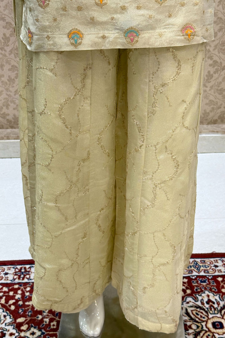 Beige Multicolor Embroidery, Zari, Zardozi and Sequins work Palazzo Salwar Suit