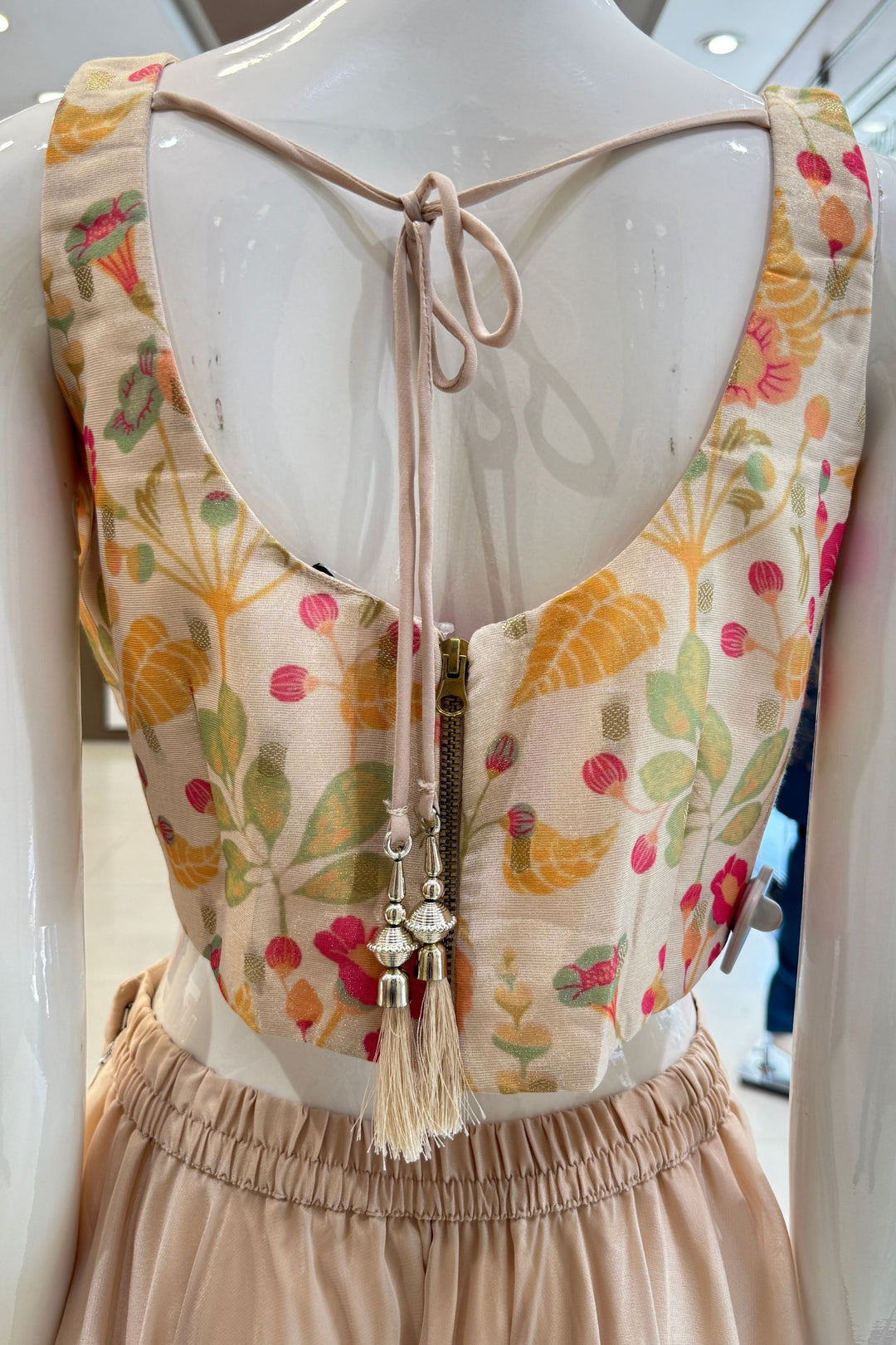 Cream Stone, Mirror and Beads work with Multicolor Digital Print Palazzo Suit Set