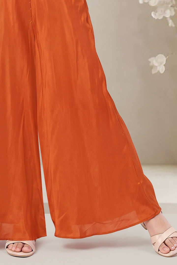 Orange Beads, Zari and Sequins work Kaftan Styled Palazzo Set For Girls