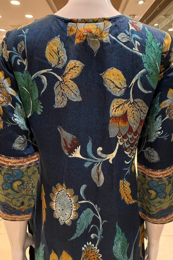 Peacock Blue Sequins, Zardozi and Beads work with Digital Print Straight Cut Salwar Suit