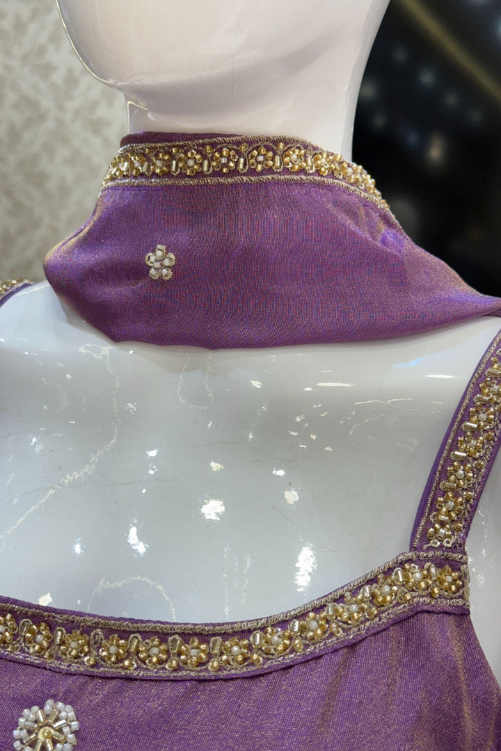 Purple Beads, Sequins and Zari work Palazzo Salwar Suit