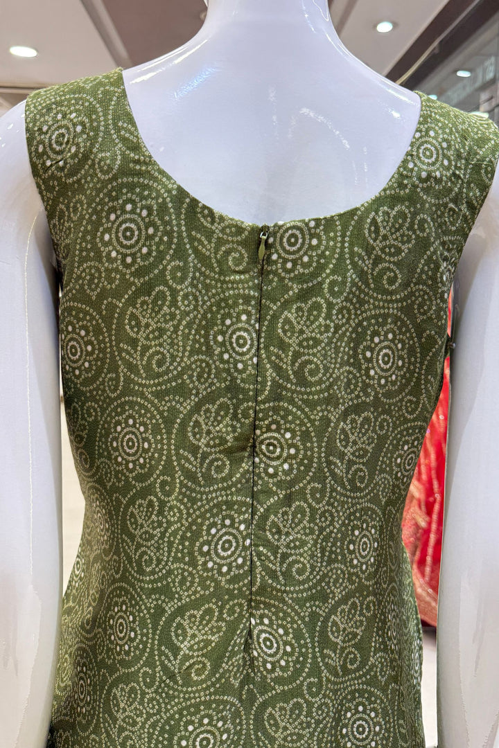 Mehendi Green Zari Weaving and Banaras work with Bandini Print Straight Cut Salwar Suit