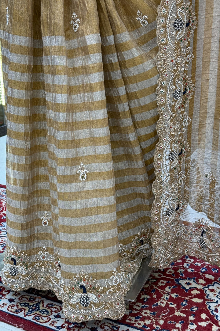 Gold Beads, Sequins, Zari and Thread work Saree