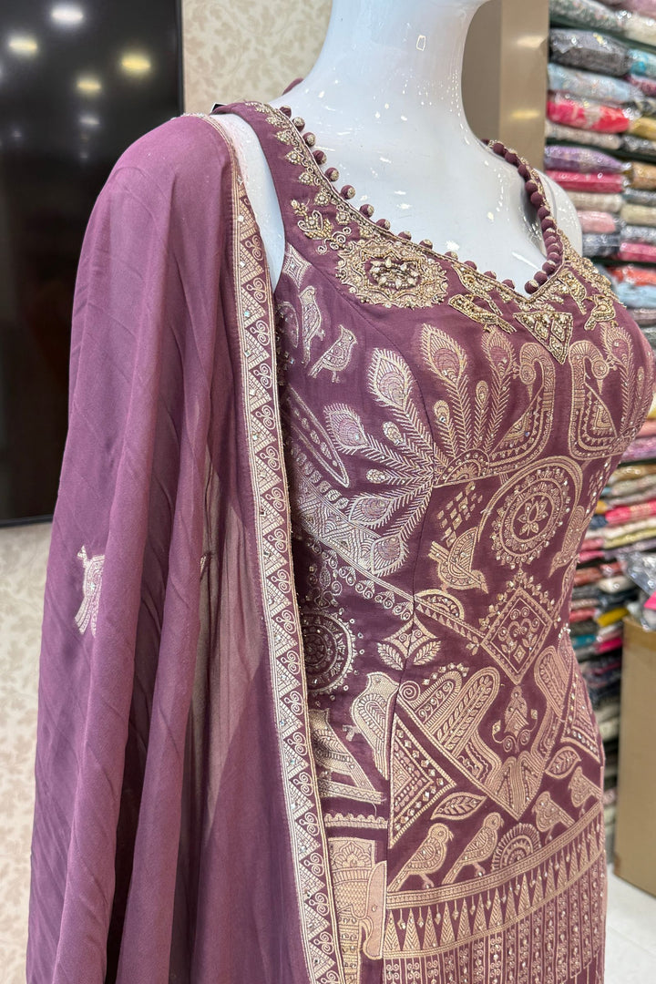 Light Wine Banaras, Stone, Zardozi and Beads work Palazzo Salwar Suit