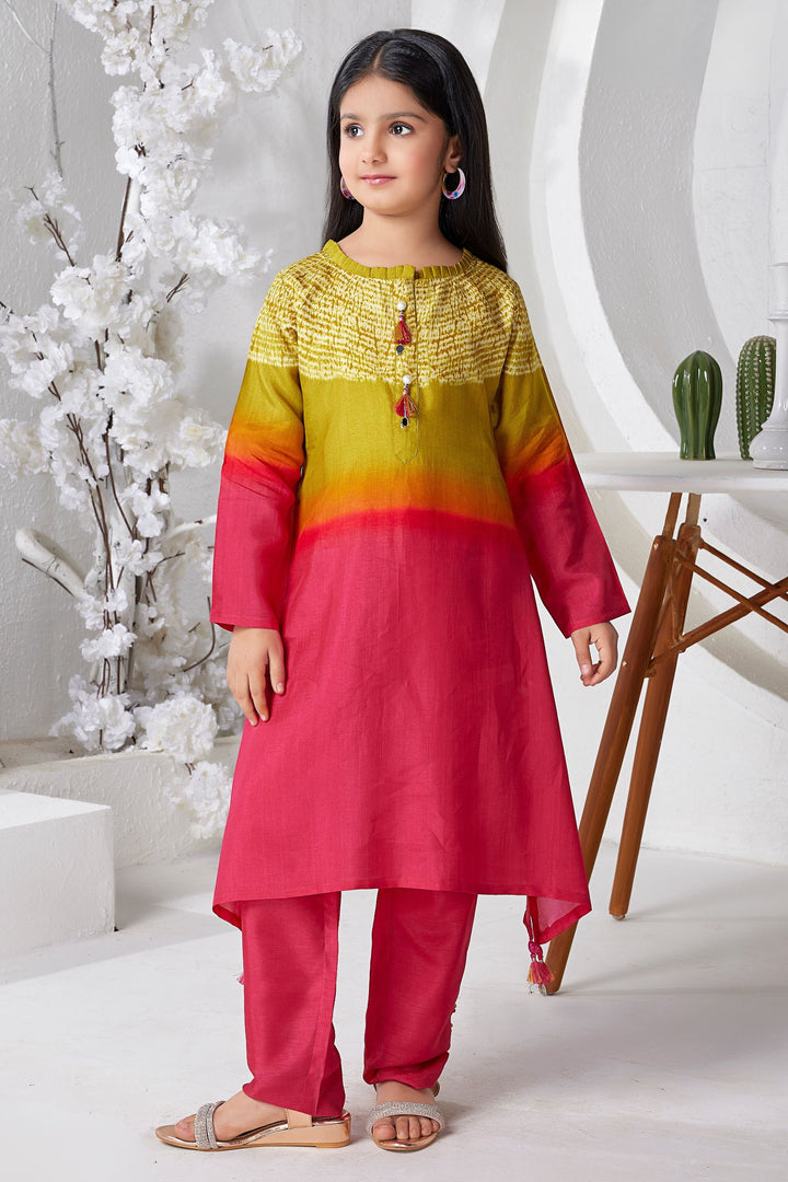 Multicolor with Digital Print A-Line Cut Salwar Suit for Girls