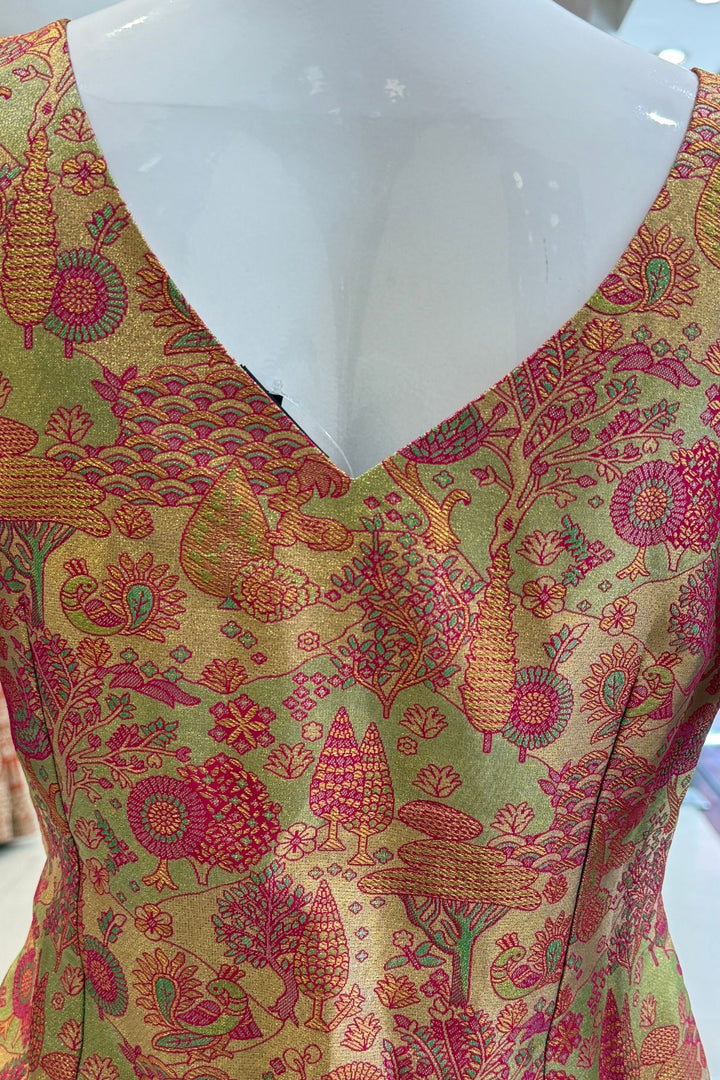 Gold with Pink Banaras work Palazzo Salwar Suit