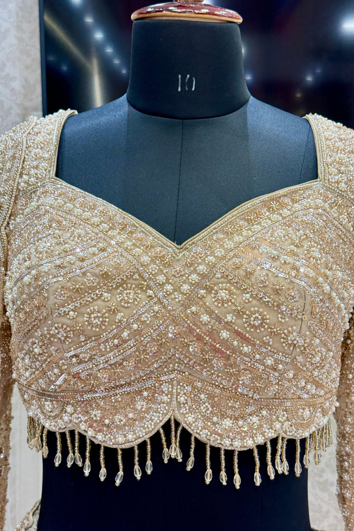 Beige Bridal Lehenga with Intricate Beads, Pearl and Sequins Work