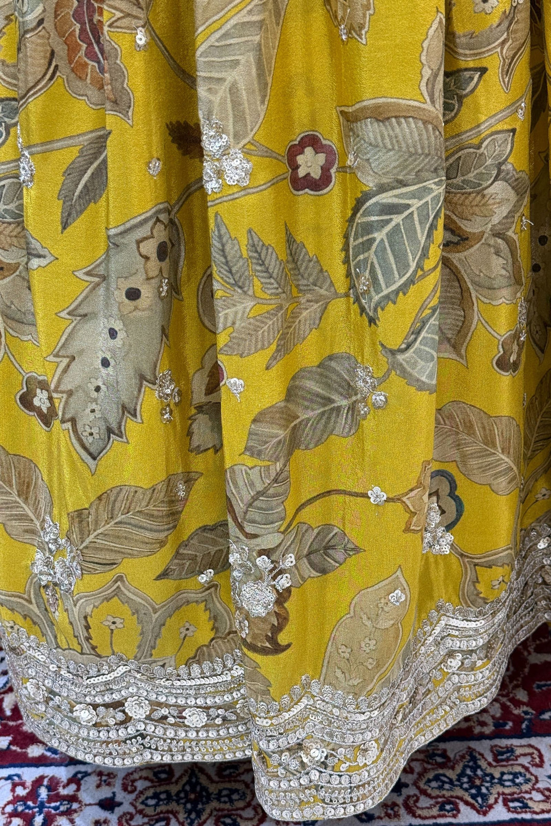 Olive Green Sequins, Stone, Beads, Zari and Zardozi work with Digital Print Crop Top Lehenga