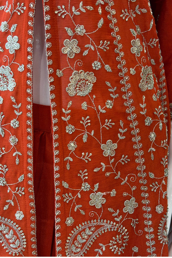 Orange Zari, Sequins and Beads work Mastani Styled Palazzo Suit