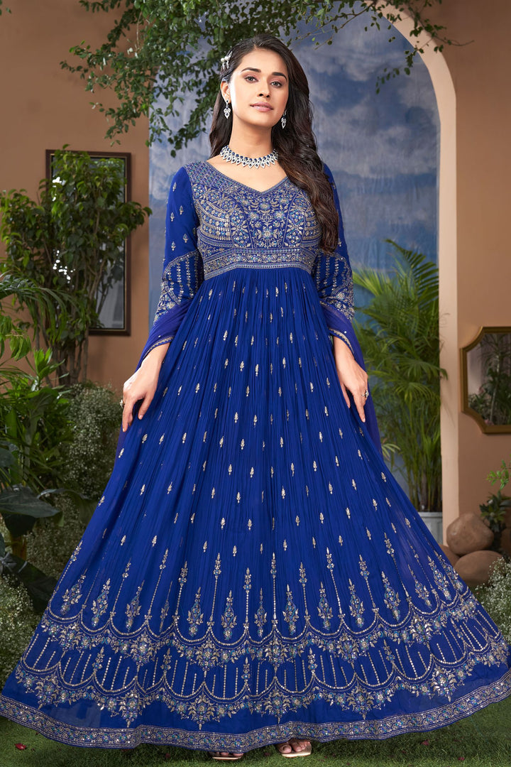 Royal Blue Zari, Stone and Thread work Floor Length Anarkali Suit