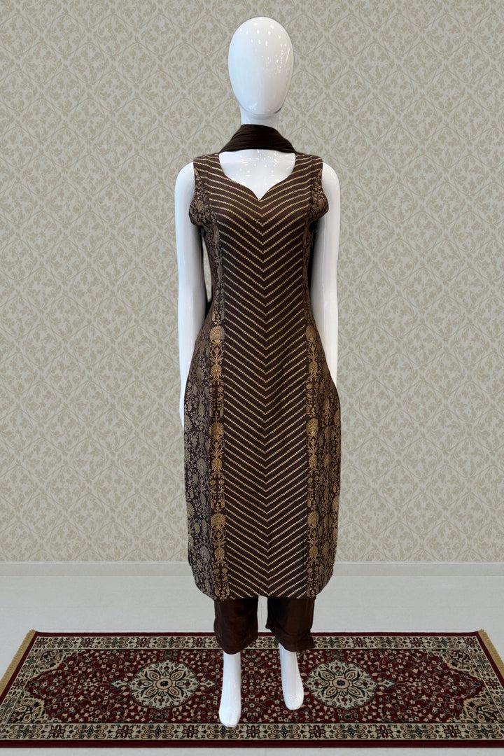 Brown Banaras work Straight Cut Salwar Suit