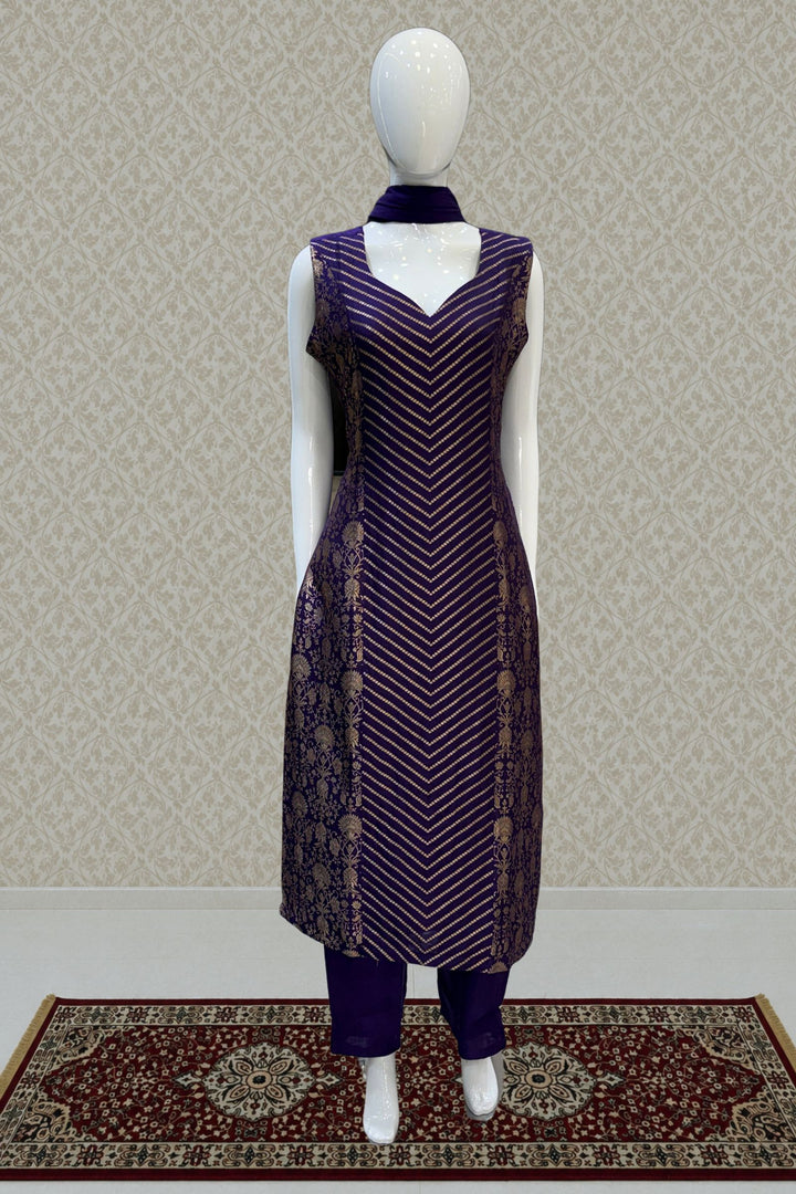 Purple Banaras work Straight Cut Salwar Suit
