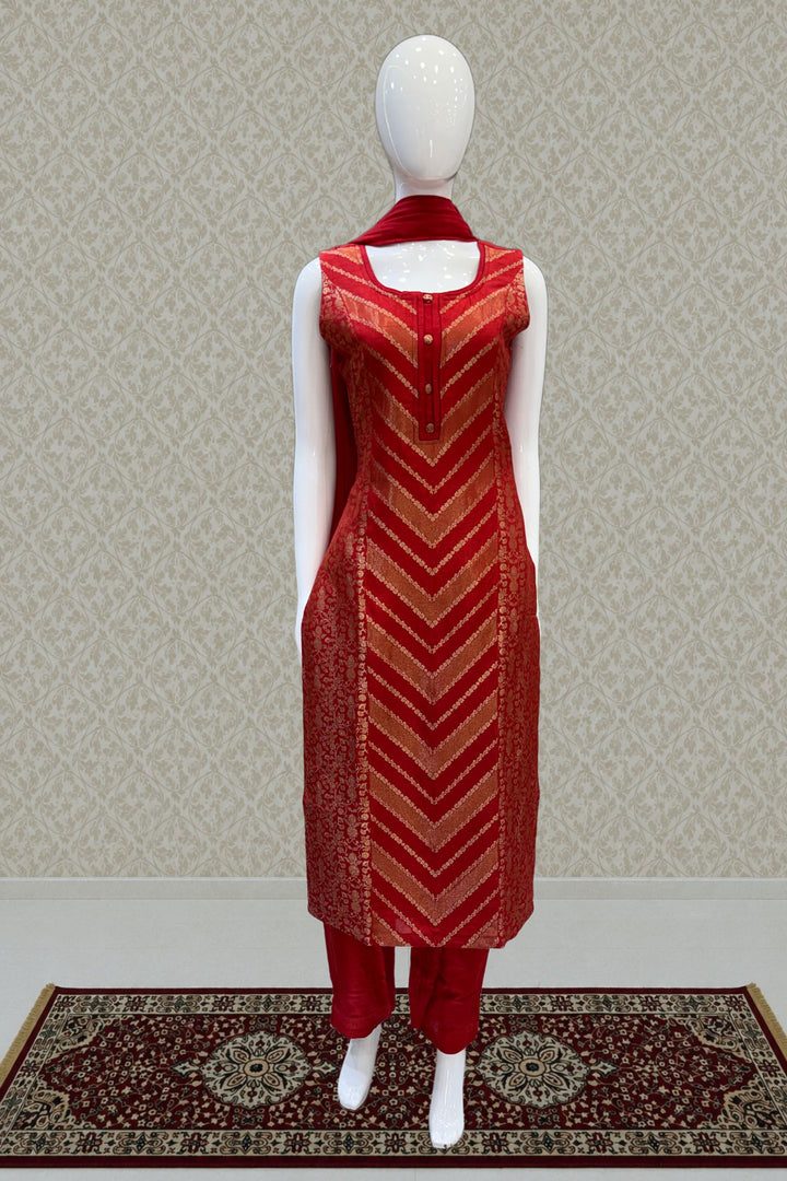 Red Banaras work Straight Cut Salwar Suit